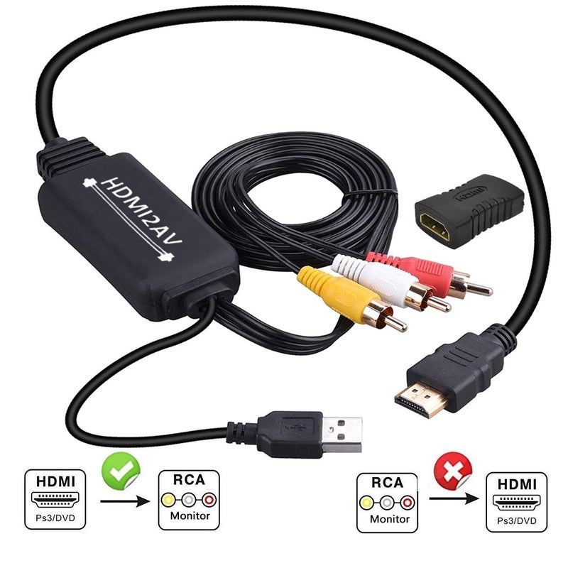ENBUER محول HDMI إلى RCA، كابل HDMI إلى RCA، كابل محول 1080P إلى AV يدعم NTSC لجهاز التلفاز، Roku، Chromecast، Apple TV، الكمبيوتر، اللابتوب، Xbox، HDTV، DVD وغيرها - Image 1
